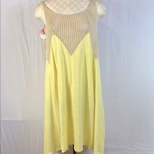 Hayden of Los Angeles Large Yellow Sleeveless Dress with Crochet Detail New